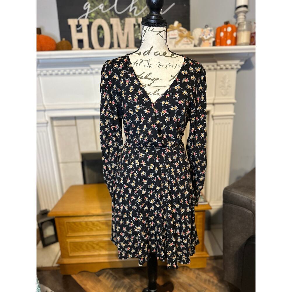 Wild Fable Women's Black‎ Floral Long Sleeve Mini Dress Size M Medium Casual